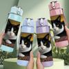 1PC Lying Black White Cat 750ml Color Plastic Sports Water Bottle Leakproof Flip Straw Lid Suitable for Sports Office Home Use