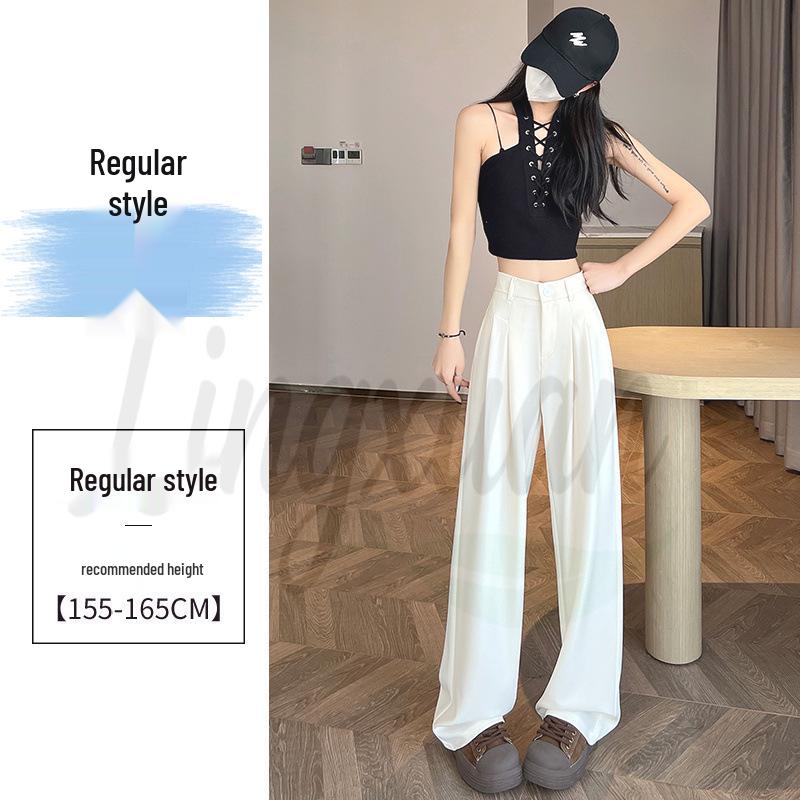 

Gray High-Waisted Slimming Wide-Leg Suit Pants - Women s Versatile Loose Floor-Length Trousers for Spring and Summer L