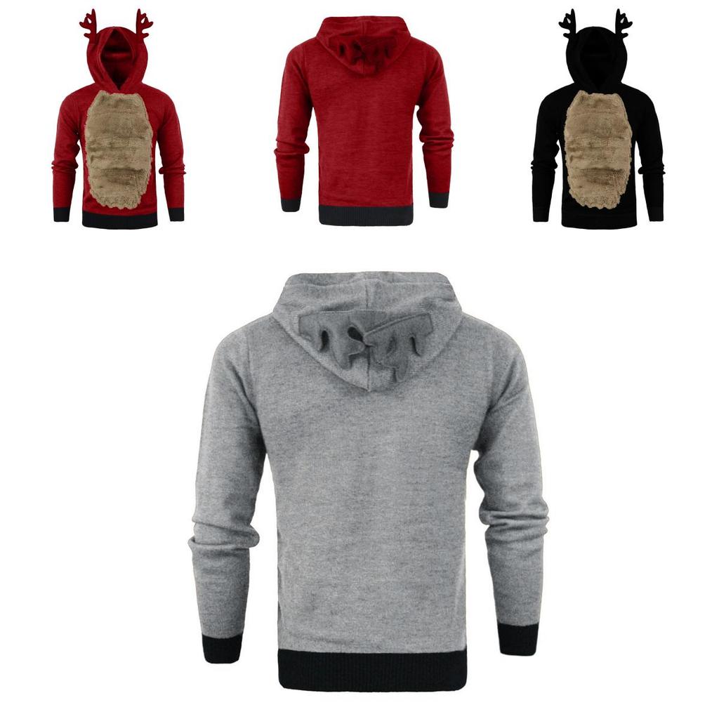 Luxuriöser Herren Weihnachts-Hoodie Pullover mit flauschigem Rentier-Design