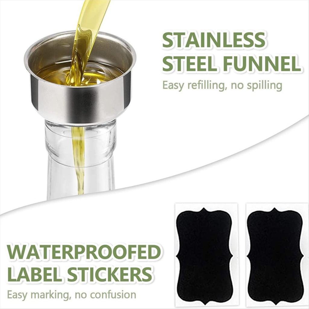 BHBL Glass Olive Oil Bottle with Pourer and Funnel Oil Jug Set Household Oil Jug Leak-Proof Glass Oil Jug 500ML