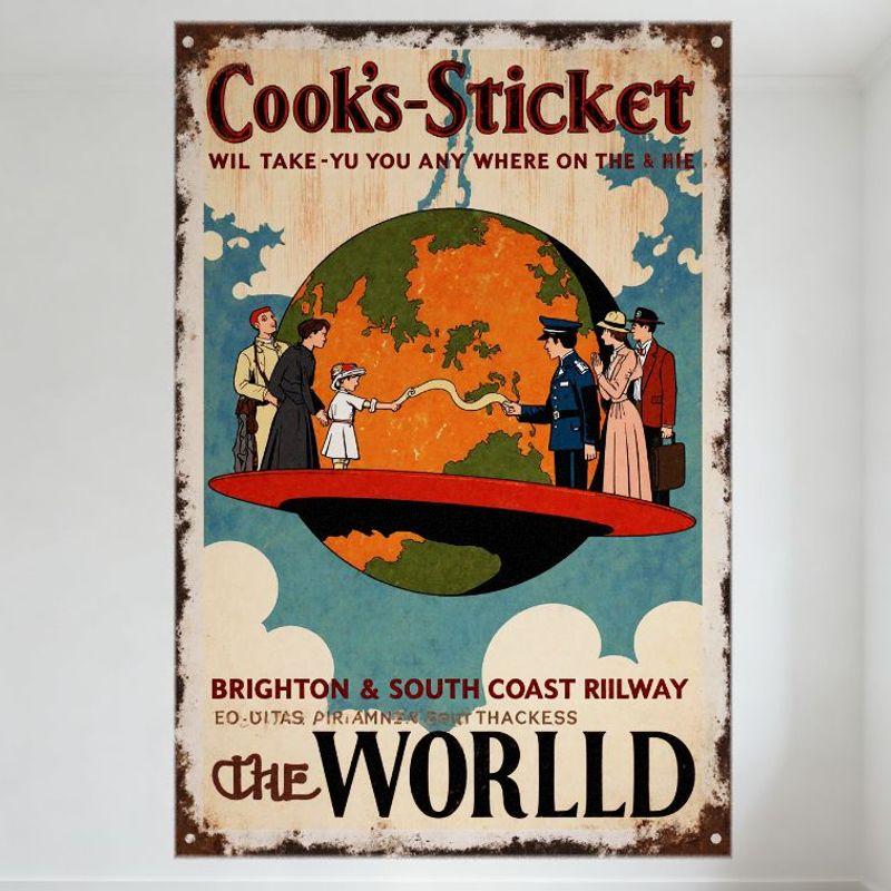 Vintage Cook’s-Sticket Travel Advertisement Metal Tin Sign, Brighton & South Coast Railway Retro-Futuristic Poster for Home Bar 20x30cm(7.8x11.8inch)