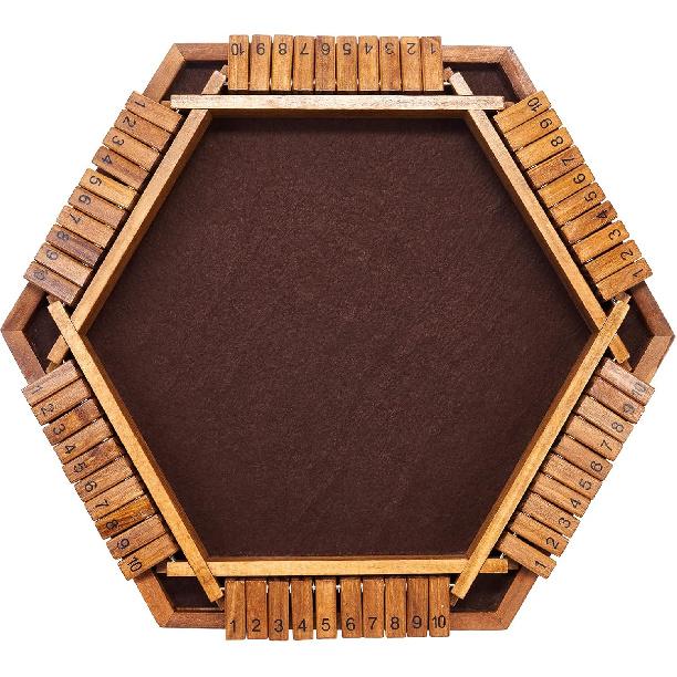 Vamslove Shut The Box Dice Game Wooden Board (L15 X W13) for 1 2 3 4 5 6 Player, 6 Sided 10 Numbers Math Games with 16 Dices for Kids