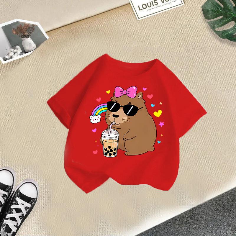 

Children T-shirt Capybara Printed Kids 100% Cotton Clothes Tops 2-13Y Loose-fit Casual Crew Neck Short-sleeve T-shirt 4T(110cm)