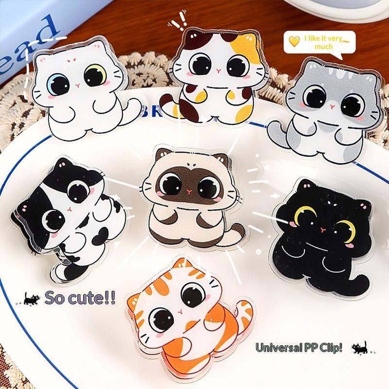 7Pcs Cute Cartoon Cat Pp Clip Acrylic Double-Sided High-Definition Pattern Paper Clip Stationery Supplies