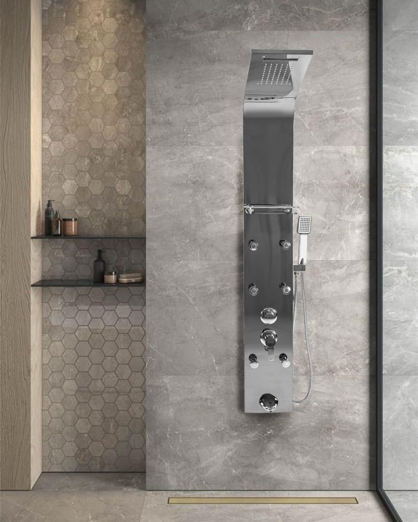 Chrome Shower Panel, Massage Function, Rain Shower Mixer