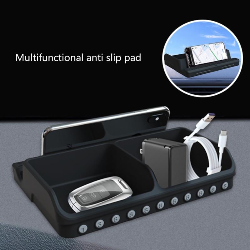Multifunctional Non Slip Car Dashboard Phone Mount Holder Rack with Parking Number Plate Organizer Storage Box Container