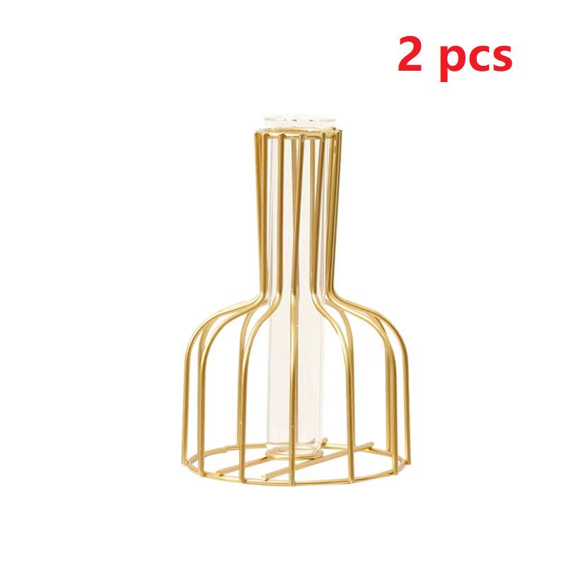 Hollow Out Iron Art Golden Vase, Home Living Room Transparent Simulation Flower Dried Flower Arrangement Container