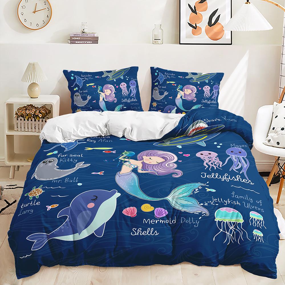 Three-Piece Set Cartoon Mermaid Quilt Cover Bedding Digital Printing Two-Piece Set