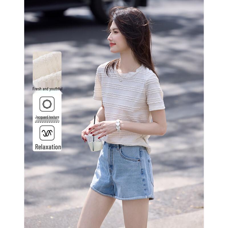 Women s Textured Knit Short Sleeve T-Shirt L