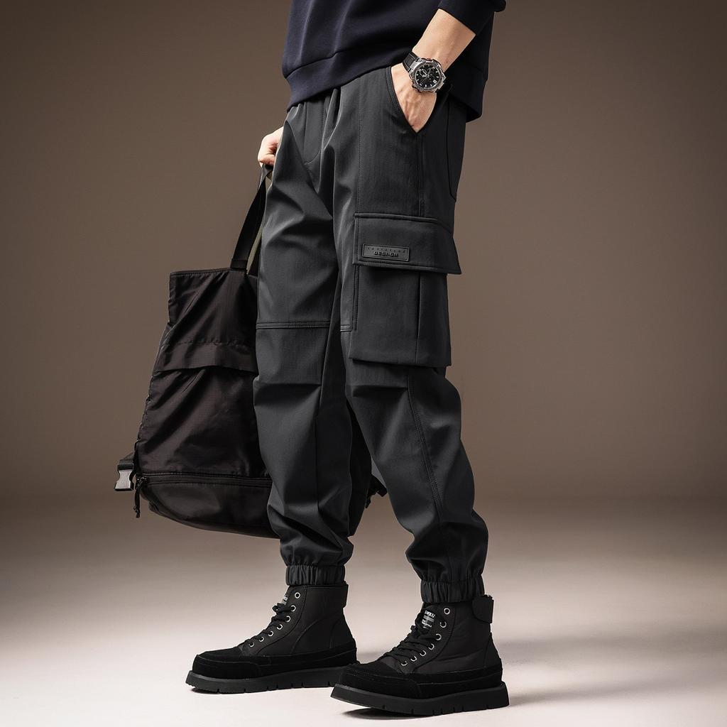 High-end American outdoor three-proof water-splashing overalls men's autumn new loose multi-pocket tied casual pants