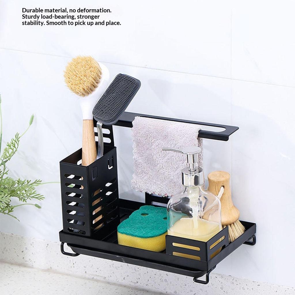 Sink Caddy Organizer for Kitchen Soap Dispenser Holder No Drilling Wall Mounted Sponge Drain Rack