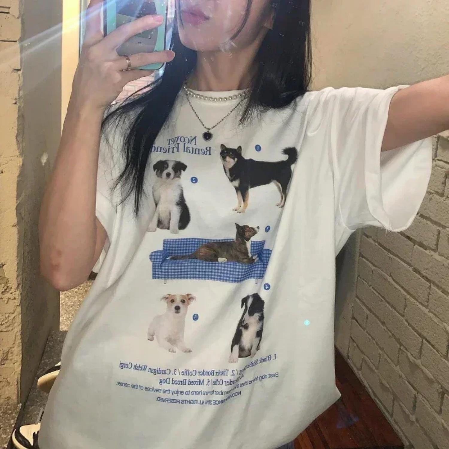 

Dog Kawaii Graphic Shirt Ulzzang Fashion Harajuku Streetwear T-Shirt Grunge Y2k Aesthetic Casual Comfortable Woman Tshirts XXXXXL білий