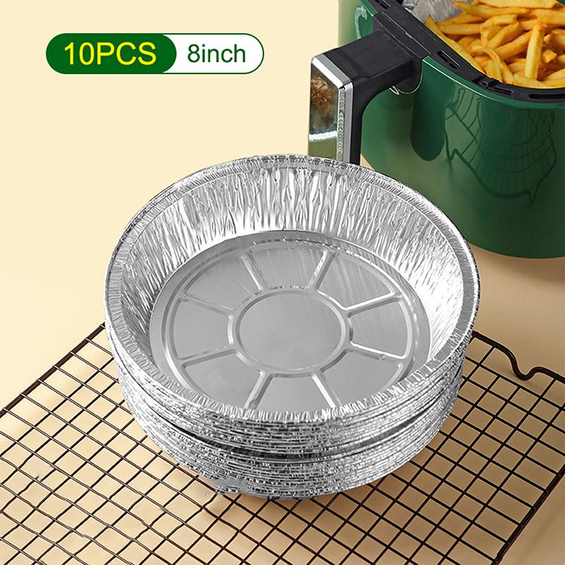 10Pcs Foil Boxes Air Fryer Aluminum Foil Pan 16/18/20cm Food Container Oven BBQ Tray Oil-proof Non-stick Kitchen Baking Supplies