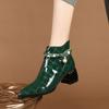 Glossy Short Boots Women'S Autumn Winter New Style Versatile Medium Heel Thick Heel Pointed Toe Side Zipper Soft Painted Leather