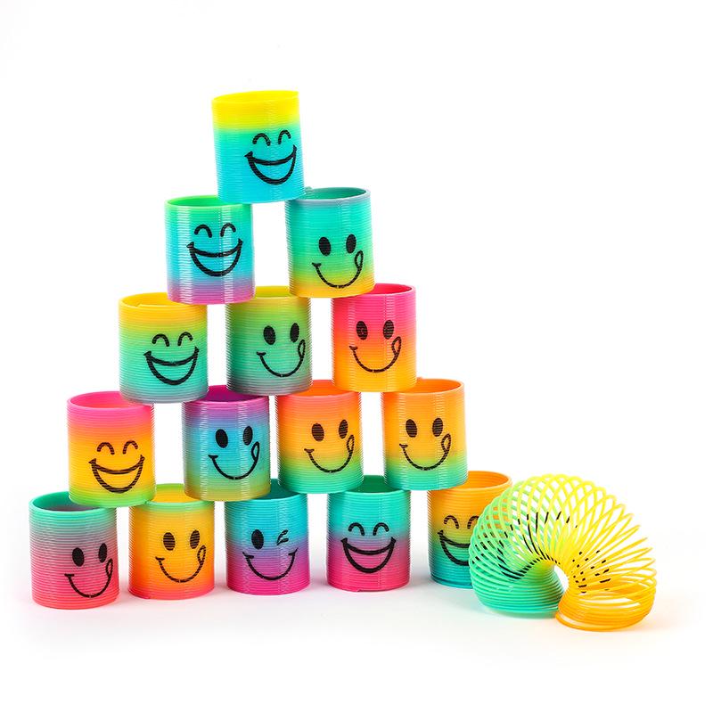 Mini Rainbow Smiley Face Slinky for Kids - Nostalgic & Colorful Educational Toy (3.0x3.5cm)