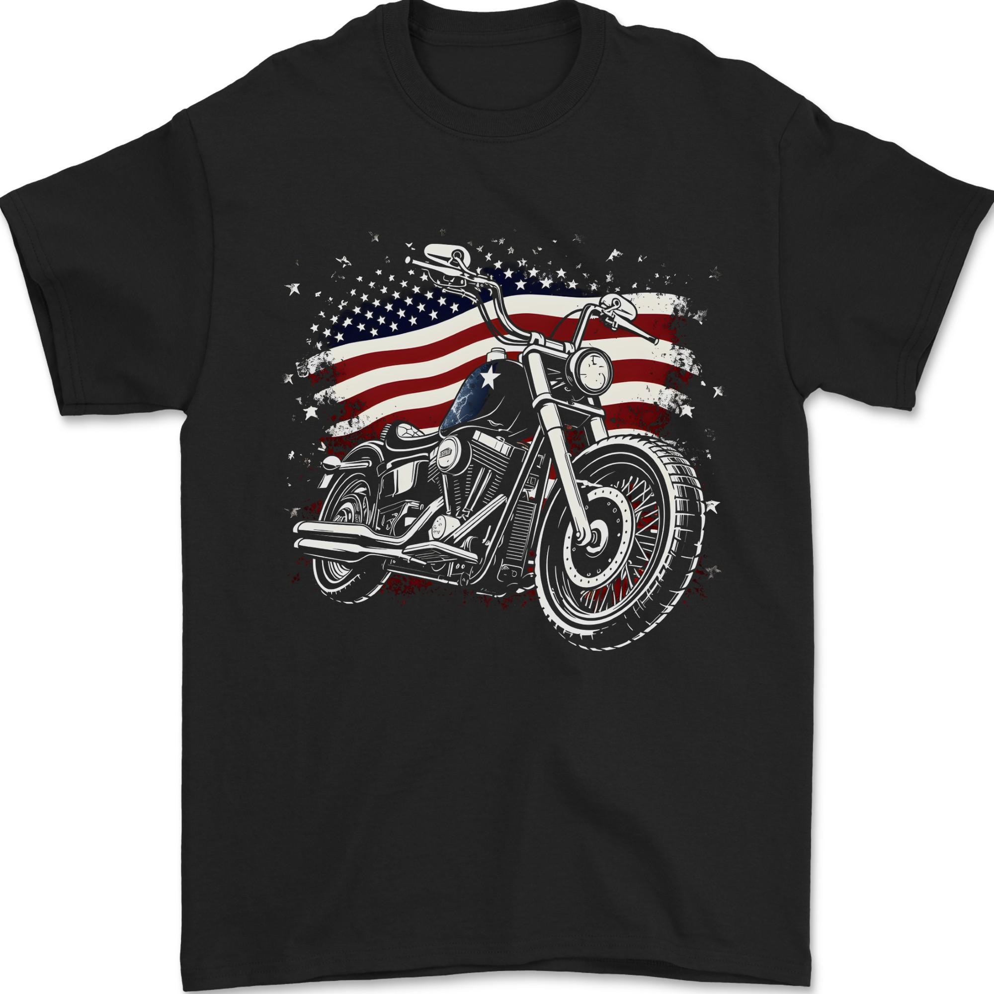 

American Biker USA Flag Motorcycle T-Shirt 100% Cotton O-Neck Short Sleeve Summer Casual Mens T-shirt Streetwear - Men s Summ... 5XL різнокольоровий