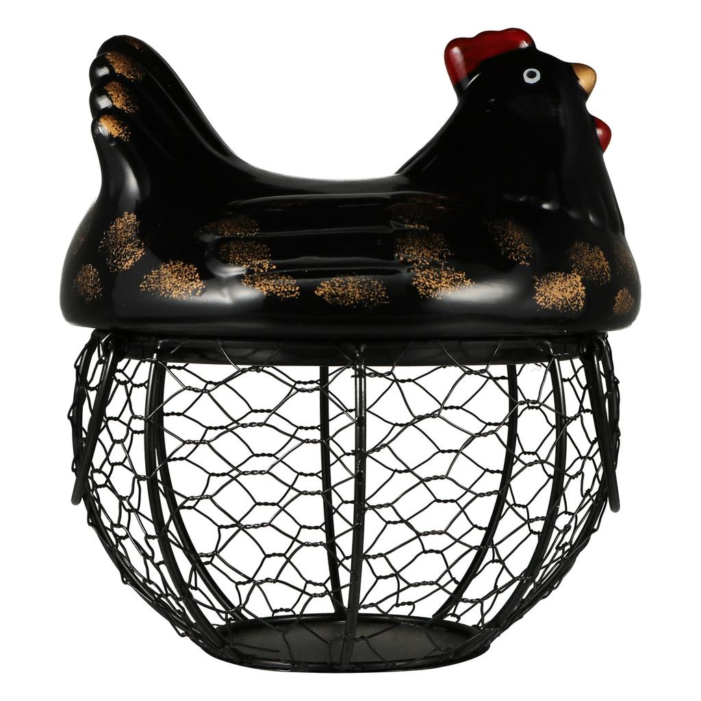 1Pcs Chicken Style Egg Basket Made of Premium Ceramic and Iron Fruit Vegetable Snack Storage Holder Home Decor Item