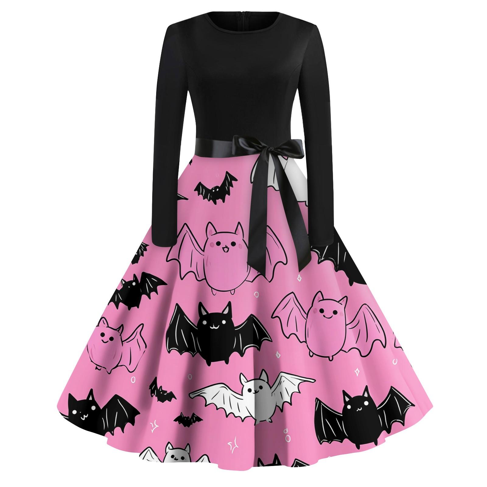 

Женские модные платья с круглым вырезом, повседневные, приталенные, с принтом на Хэллоуин, с длинным рукавом L