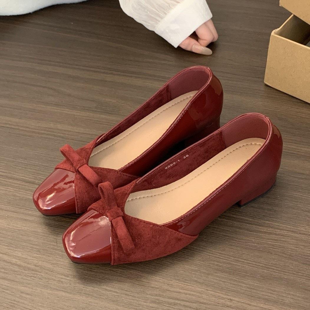 

Туфли-лодочки с милым бантом на толстом каблуке, женские, для работы, комбинированные, в стиле светской львицы, на среднем каблуке, бабушкины туфли 39 красный