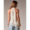 Summer New Women's Fashionable Sleeveless Satin Halter Neck Top with Lace Trim