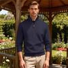 Men's Quarter Zip Pullover Sweater Diamond Jacquard Knit Stand Collar Long Sleeve Casual Sweatshirt For Business & Daily Wear
