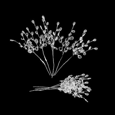1 Pack of 50 Wedding Acrylic Flat Water Drop Skewers, Trident Aluminum Wire Beaded Flower DIY Accessories, Hair Accessories, Wreath Materials