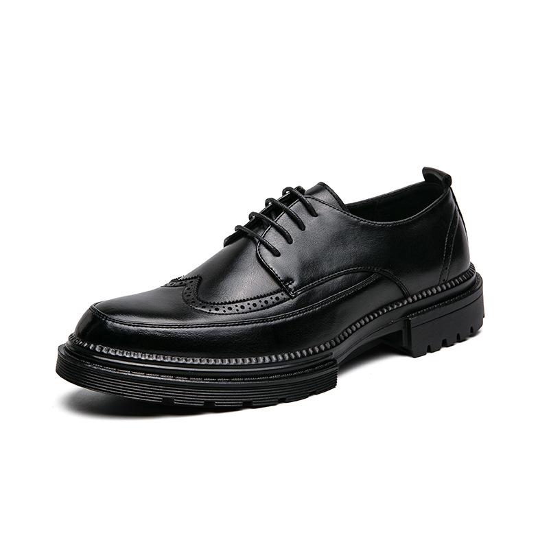 Black Men's Small Leather Shoes British Pointed Head Carved Men's Shoes Lace-up Dress Business Casual Shoes