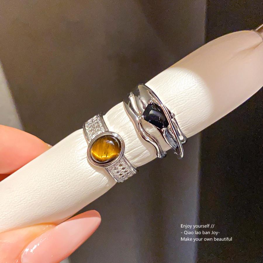Geometric Silver Black Square Zircon Ring For Women Fashion Jewelry