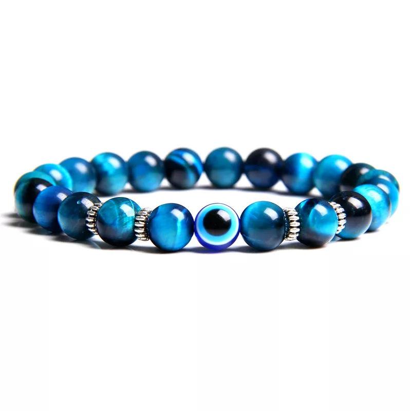 Evil Eye Bracelet Natural Stone Blue Devil Eye Charm Bracelet Beads Agate Stone Bracelet