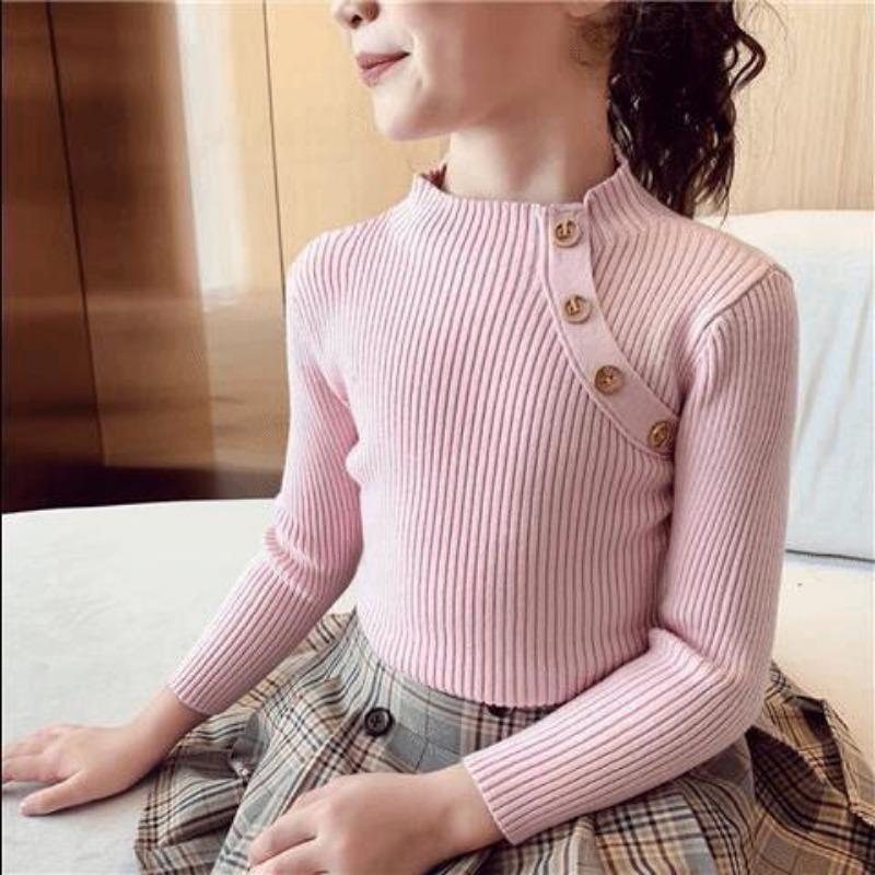 Fashion Spring Girls Sweaters Knit Pullover Tops Turtlr Neck Girls Sweater 2-14 Years Children Clothing Warm Kids Sweaters