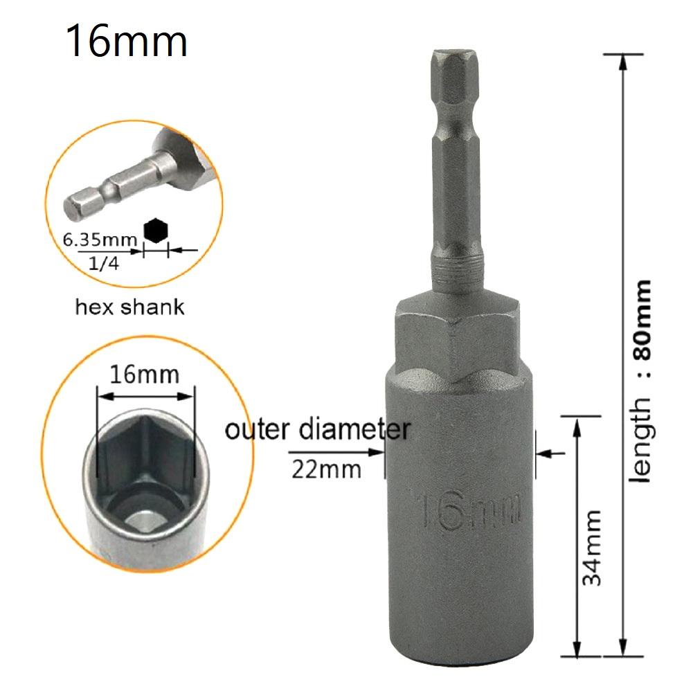 Hex Sockets 5.5-19mm Socket Magnetic Nut Screwdriver 1/4" Hex Key Drill Bit Adapter Drive Socket Hexagonal Shank Sleeve