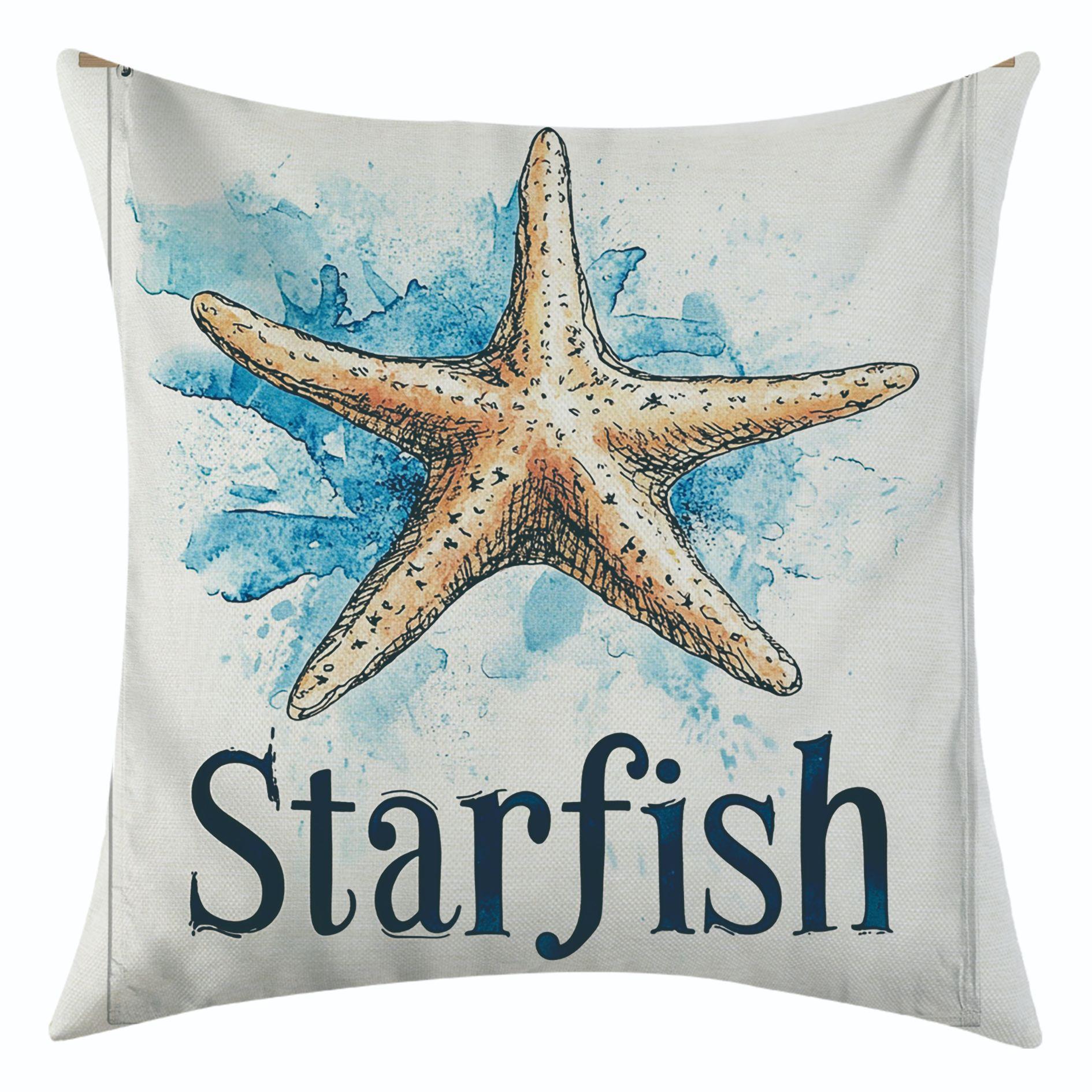 

New Summer Ocean Starfish Linen Pillowcase for Holiday Decoration and Car Cushion Cover 45 * 45 separate pillow cover