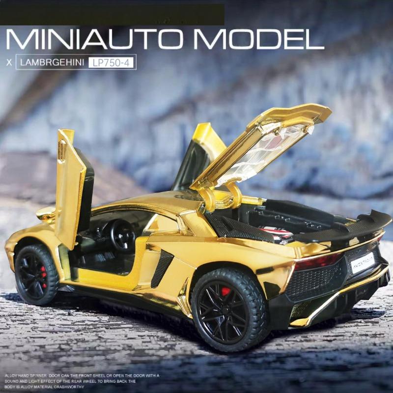 1:32 Galvanisiertes Lamborghini SVJ LP750 Supercar-Modell mit Sound und Licht Kinder Jungen Diecast Spielzeugfahrzeug Miniatur Weihnachten