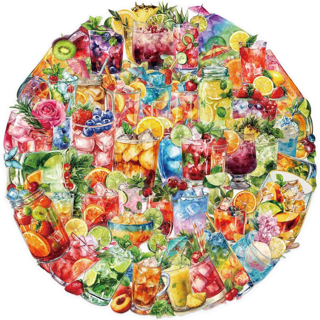 50pcs Creative Summer Beverages PET Transparent Material Stickers Handheld Account Material Decorative Decal