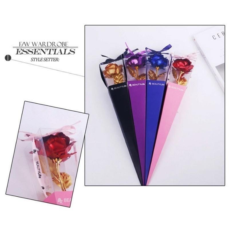 1Pcs Pop Valentine's Day Gifts Gold Foil Rose Flower Handcrafted Handmade Dipped Long Stem Artificial Flower Drop Shipping