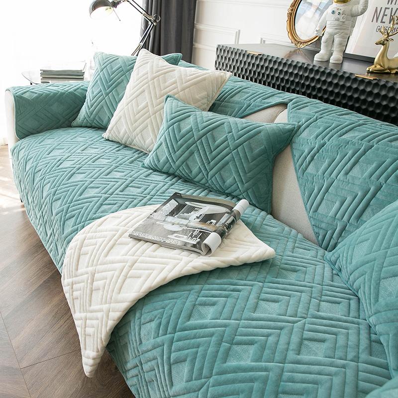 Simple Plush Sofa Cushion Winter Solid Gray Thickened Anti-slip Cushion Modern Sofa Cover Cover