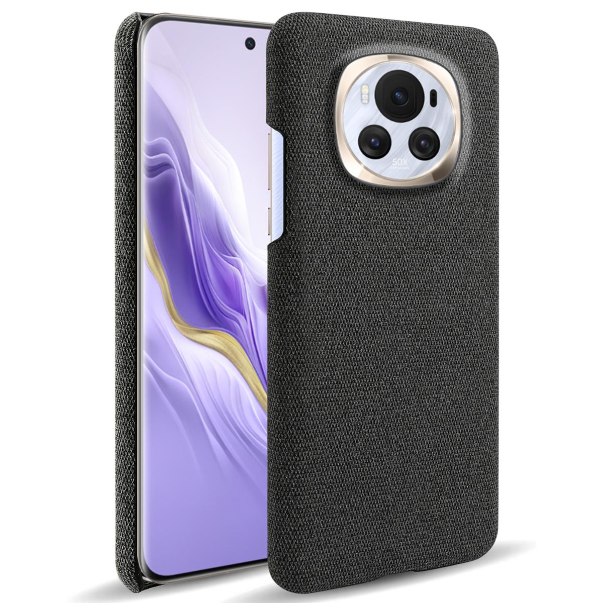 

For Honor Magic6 5G Case Solid Color Hard PC+Cloth Anti-scratch Phone Cover Black