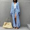 Robe Long Strapless Skin-friendly Blue Vintage Cardigan Oversize Leopard Pattern for Shopping