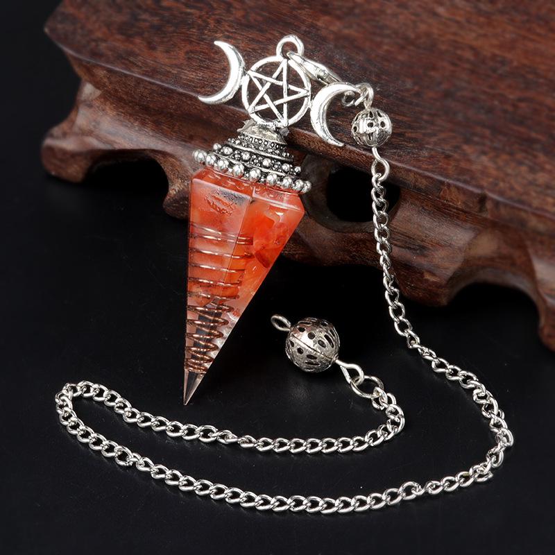 1690 Three-Phase Moon Seven Chakra Stone Resin Hexagonal Crystal Pendant Pendulum Cross-Border Jewelry