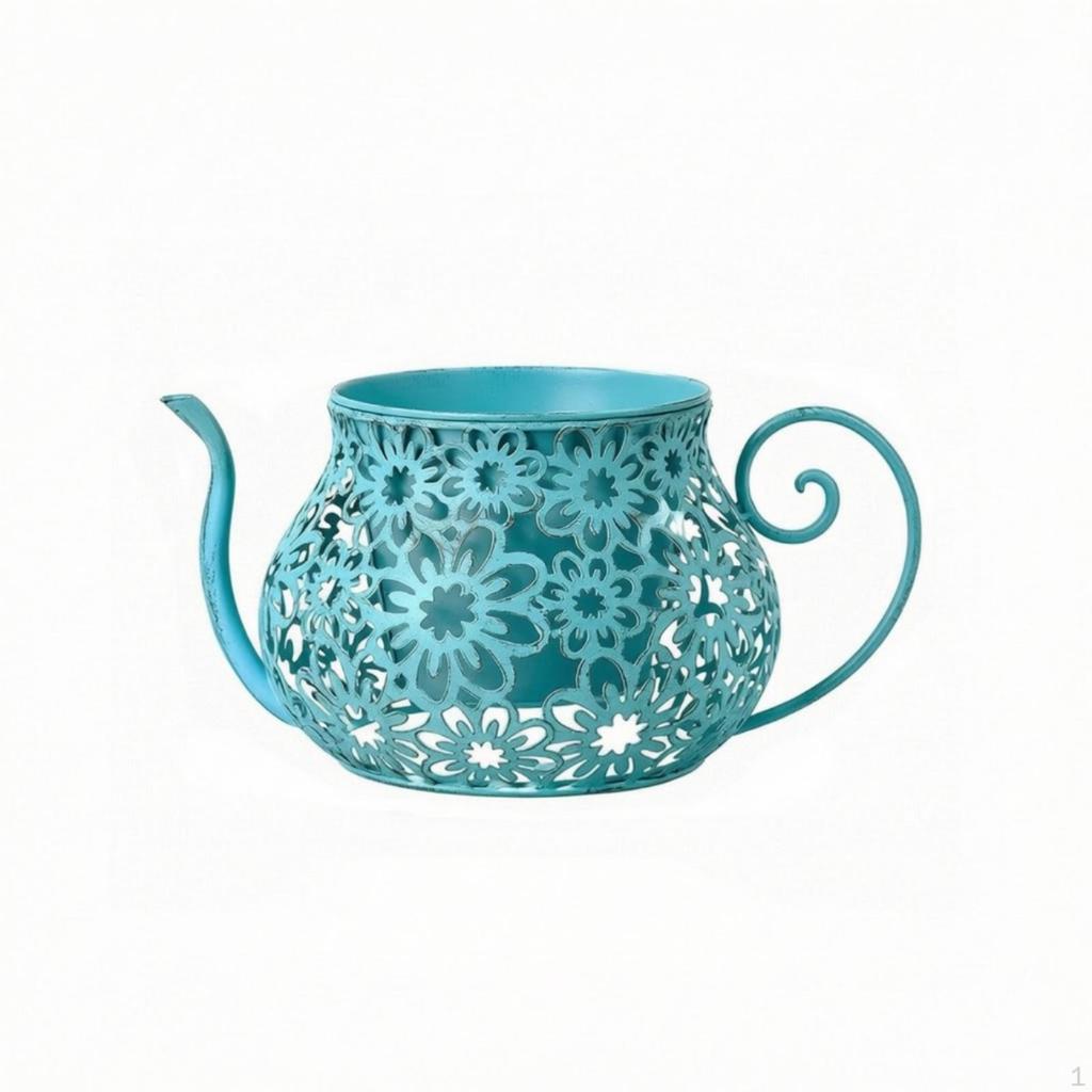 Metal Planter with Saucer Wrought Iron Look Decorative Flower Pot Vintage Style for Gardeners,