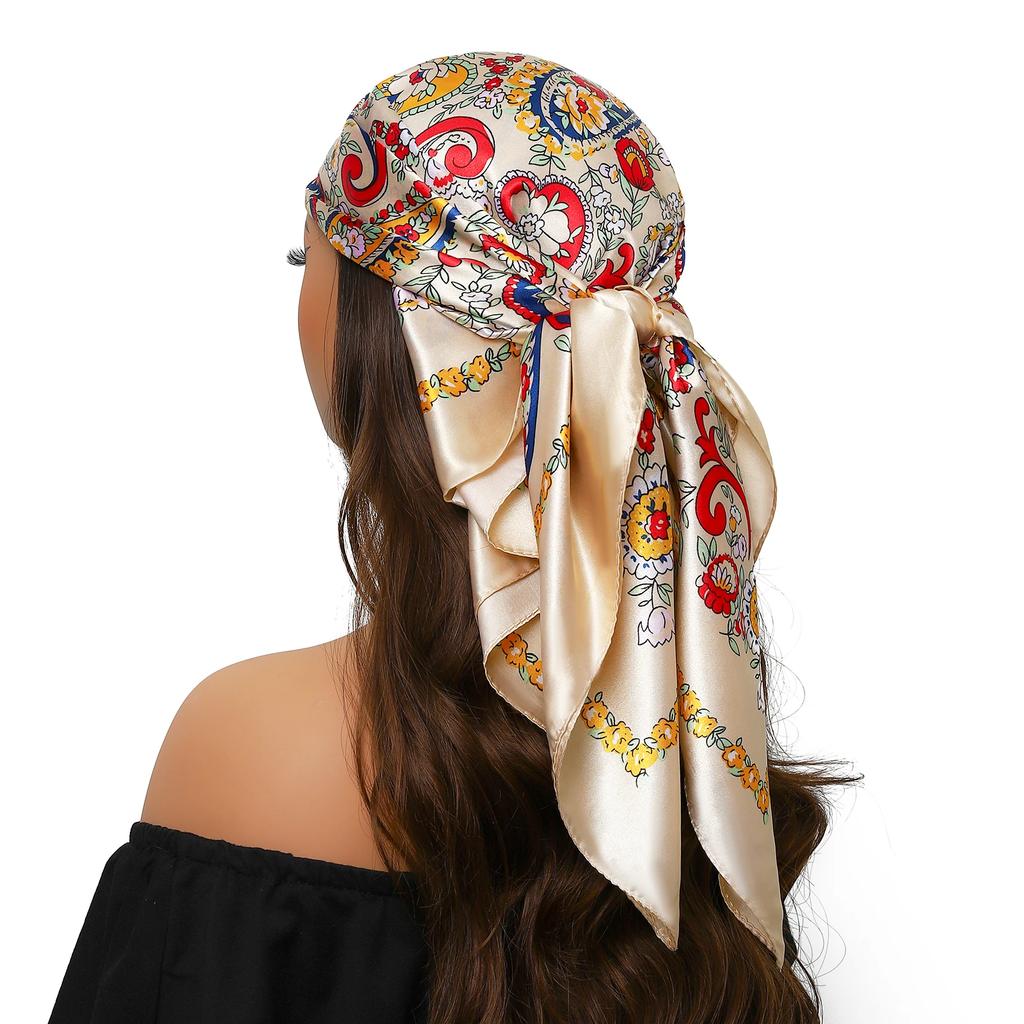 Head Scarf Women Luxury Brand Square 90*90cm Silk Foulard Satin Bandana Cheveux Soft Neckerchief Hijab Hair Scarves For Ladies