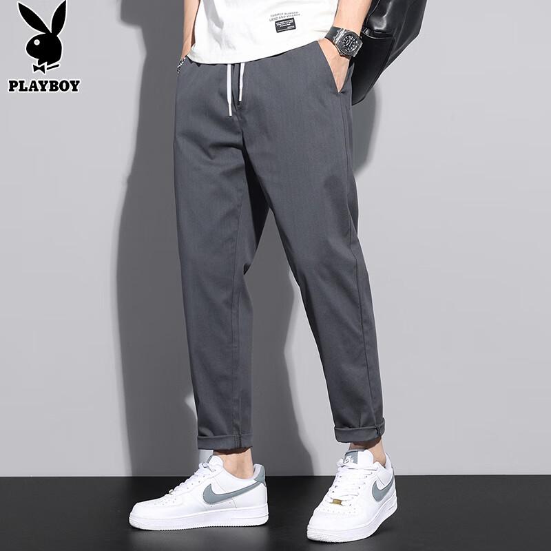 PLAYBOY Men's Loose Straight-Leg Cropped Casual Pants