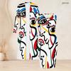 Women Plus Size Abstract Face Printed Two Piece Set Long Sleeve Open Front Cardigan Sleeveless Bodycon Dress