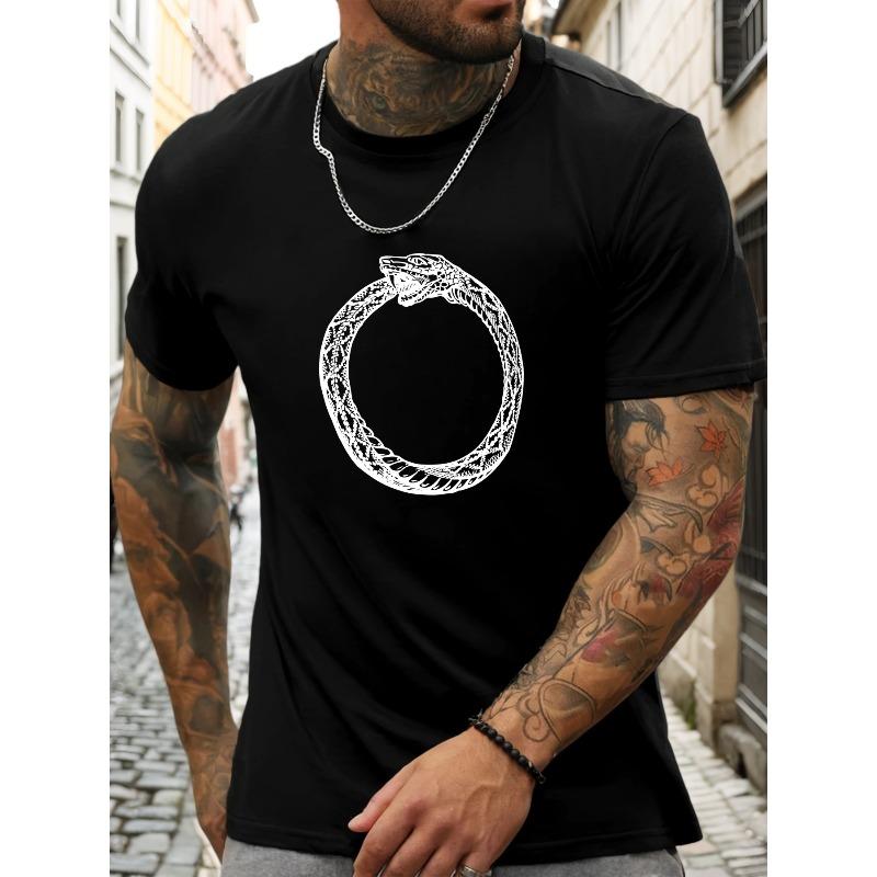 European Size Men's Ouroboros Pattern Summer Casual Crew Neck Short Sleeve T-Shirt