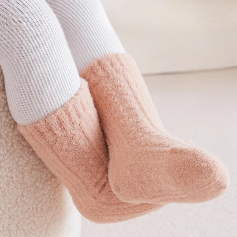Winter Thickened Newborn Baby Warm Socks Baby Foot Warmer Infant Kids Solid Color Floor Socks Children's Sleeping Sock