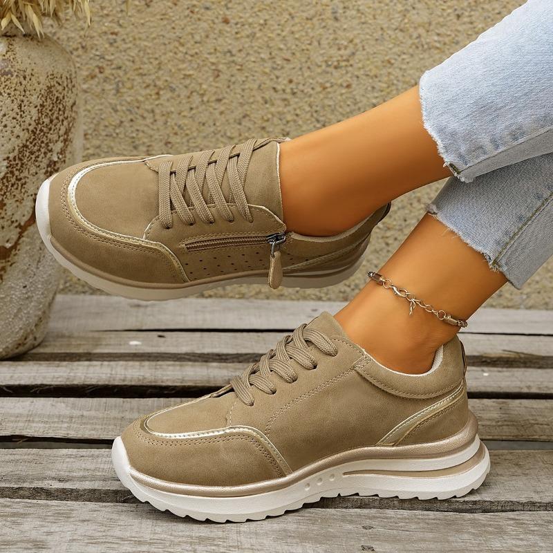 New Women's Sports Shoes with Side Zippers, Large-sized Thick-soled Low-top Casual Shoes
