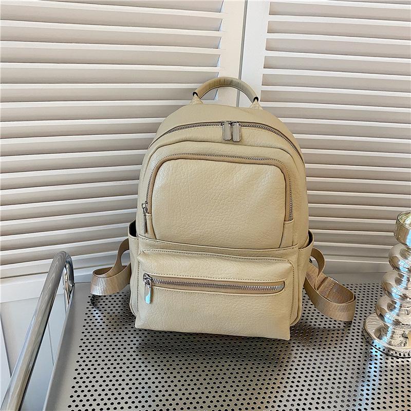 New Style Women's Large-capacity Soft Leather Travel Backpack, Fashionable and Trendy Student Backpack