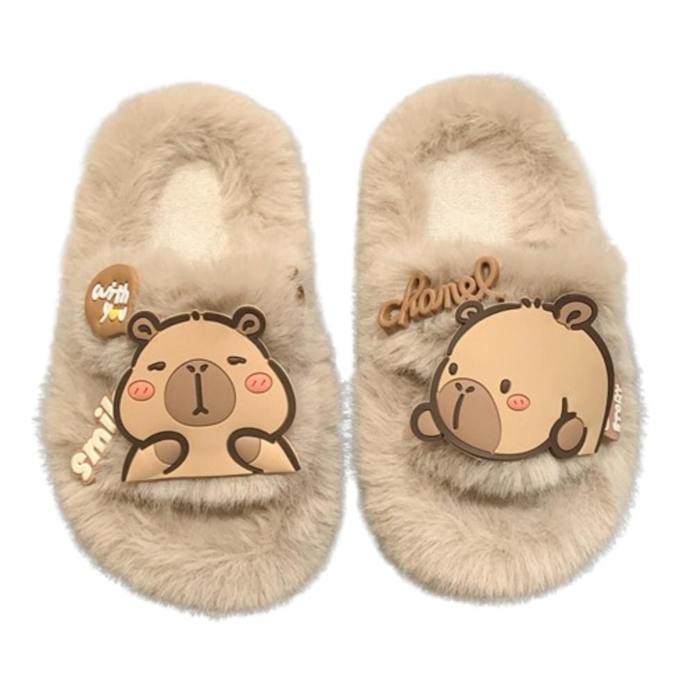 

Animal Capibara Plush Slippers Creative Winter Home Shoes Children Warm Capybara Slippers Girls 32-33 хаки