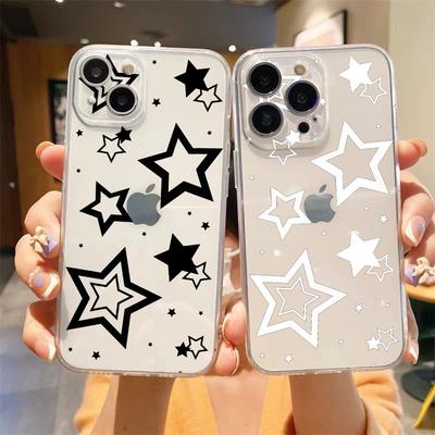 For iPhone 15 16 14 13 12 Mini 11 Pro Max XS X XR SE 7 8 Plus Silicone Clear Cover Style Stars Pattern Luxury Phone Case