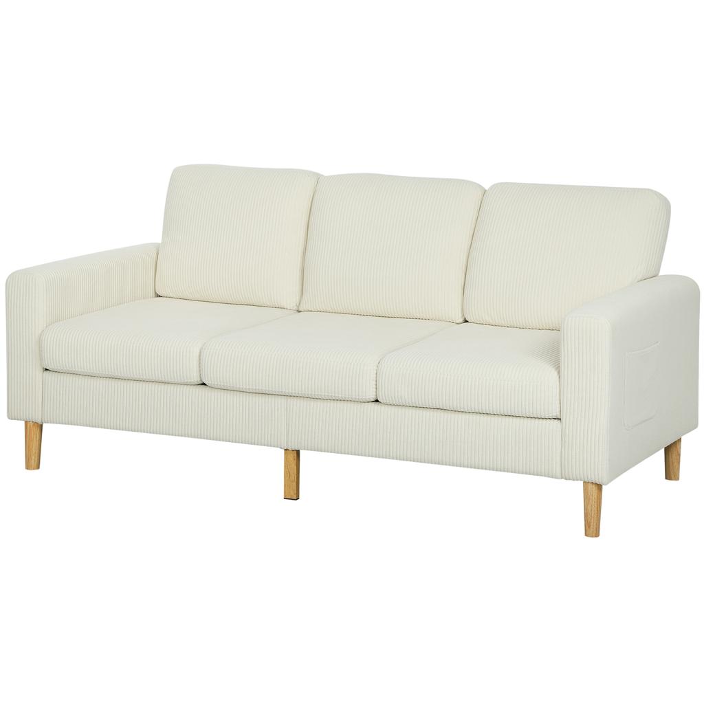 3 Seater Corduroy Velvet Sofa With Spring Cushions And Padded Seat 192x80x84.5cm Beige